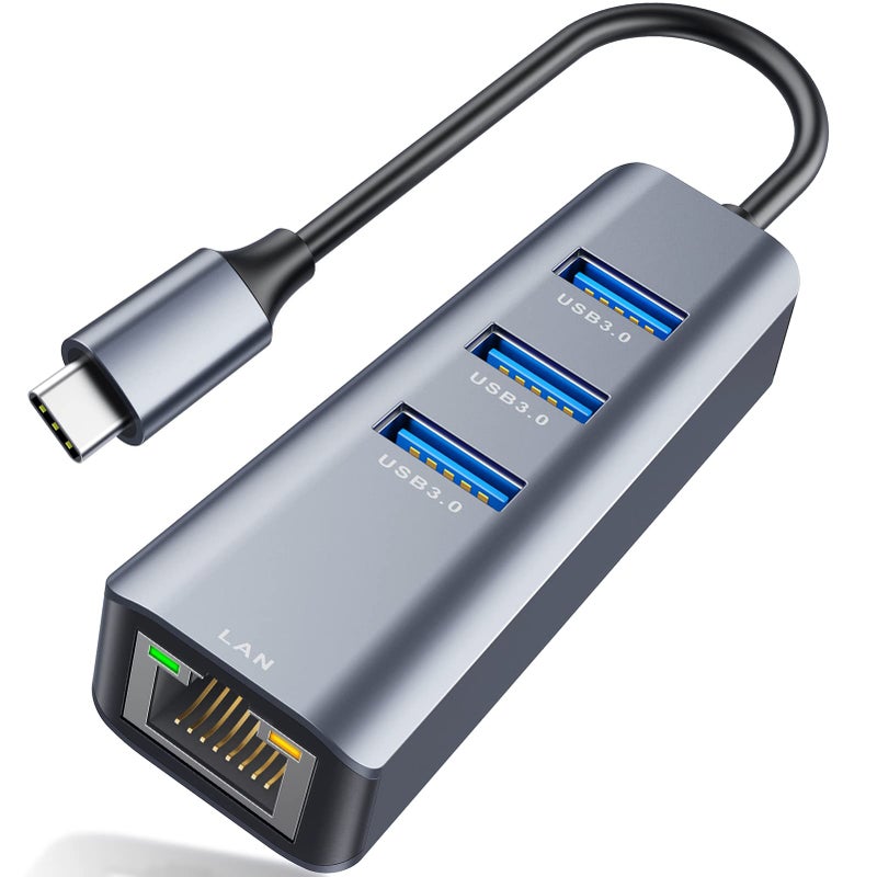 ABLEWE USB C to Ethernet Adapter, 4-in-1 RJ45 to USB-C/Thunderbolt 3 to Gigabit Ethernet LAN Network Adapter for MacBook Pro/Air 2023/2024, iPad Pro, iPhone 15/16 Pro/Max, Chromebook, XPS,Surface Book - Image 1
